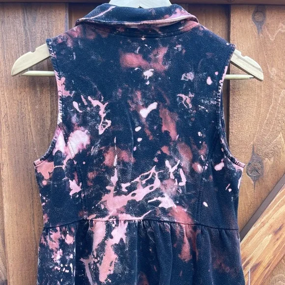 Moto Motorcycle Jacket Vest Bleach Dyed Goth Punk Grunge Upcycle Zippers Edgy S - Picture 6 of 11